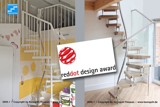 Zwei Kenngott-Raumspartreppen nebeneinander, ausgezeichnet mit dem reddot design award