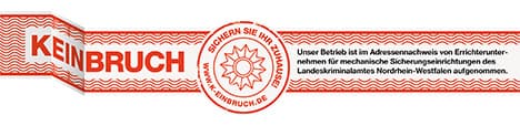 KEINBRUCH-Prüfsiegel „Sichern Sie Ihr Zuhause“ mit Hinweis auf den Adressennachweis des Landeskriminalamtes Nordrhein-Westfalen